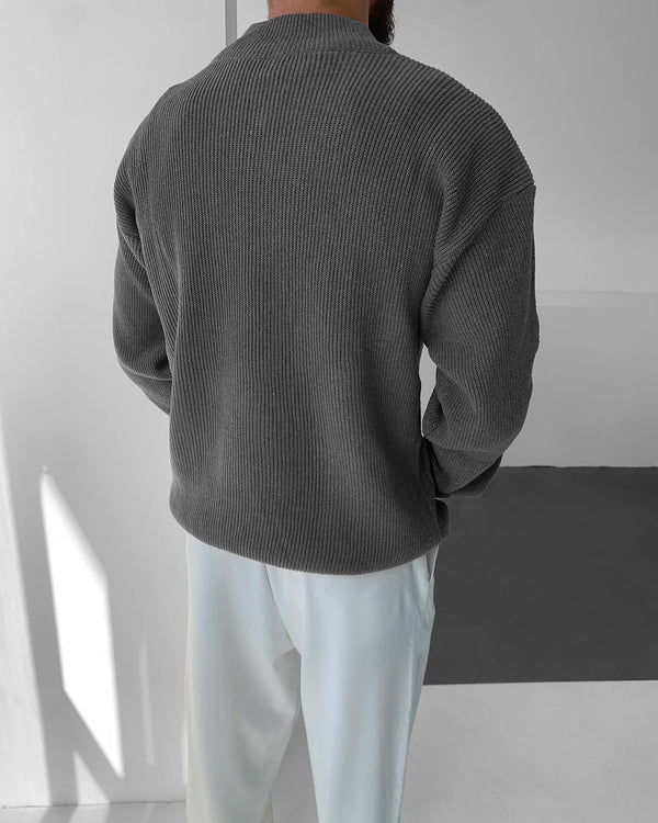 Gri Yarım Fermuar Triko Selanik Kumaş Kazak KZK-5954