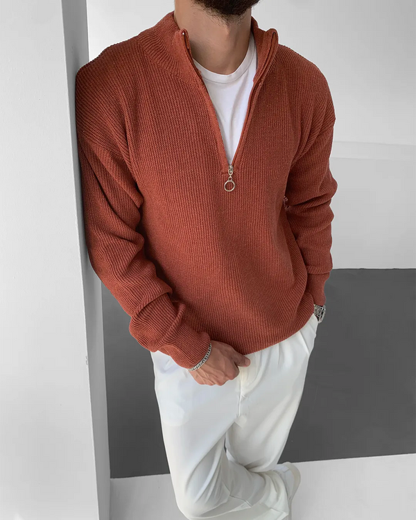 Kiremit Yarım Fermuar Triko Selanik Kumaş Kazak KZK-5954