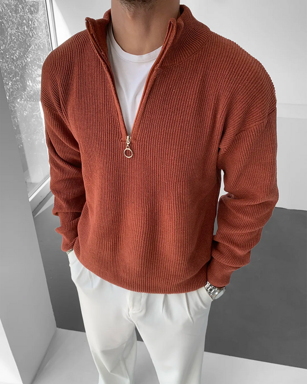 Kiremit Yarım Fermuar Triko Selanik Kumaş Kazak KZK-5954