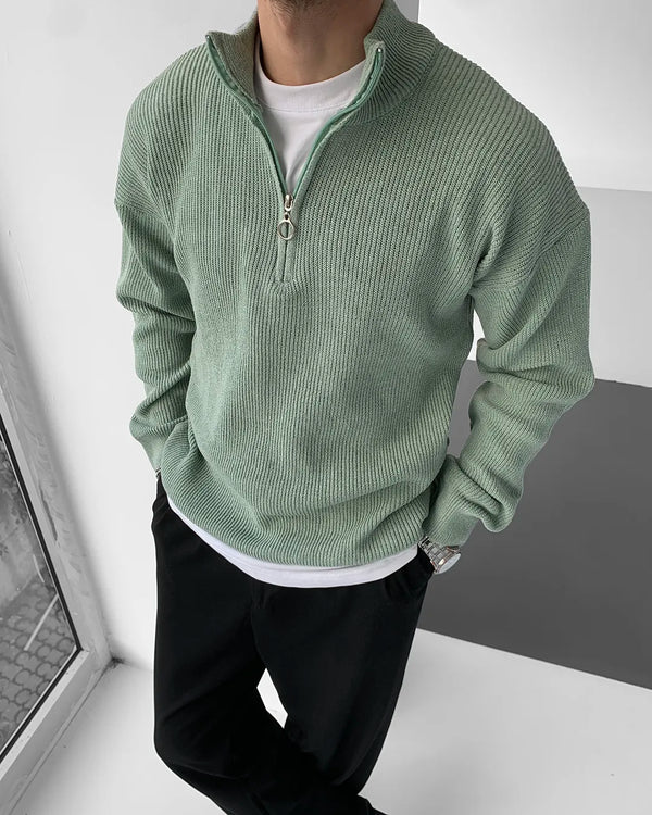 Açık Yeşil Yarım Fermuar Triko Selanik Kumaş Kazak KZK-5954