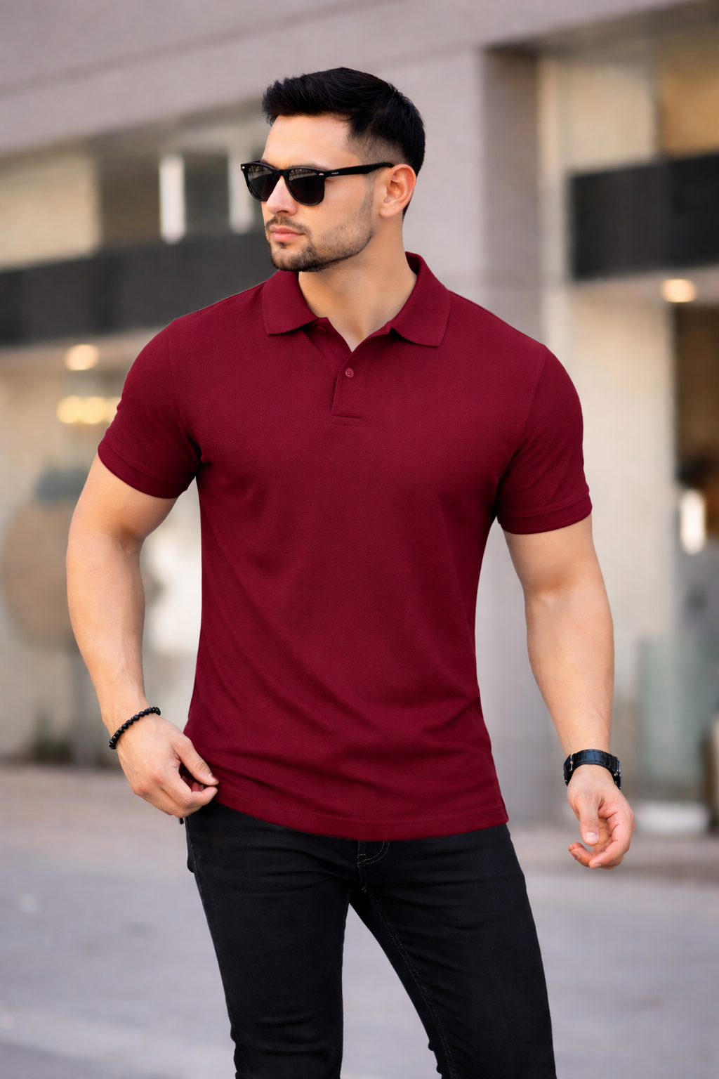 Polo Yaka Tişört Bordo - 9091