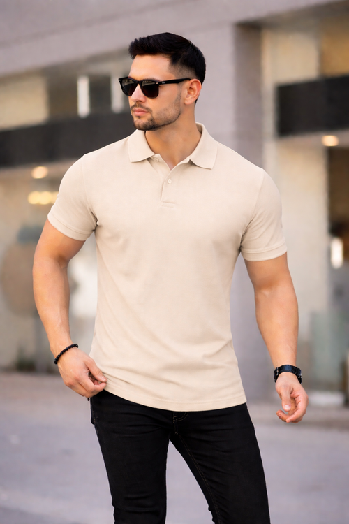 Polo Yaka Tişört Krem - 9091
