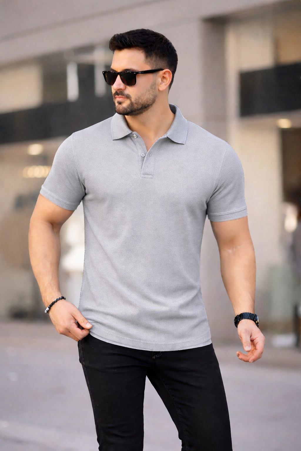 Polo Yaka Tişört Gri - 9091