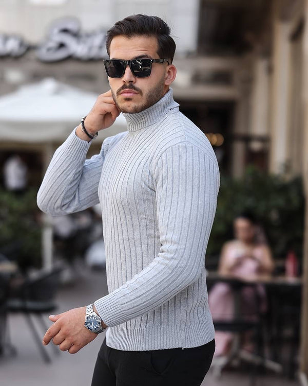 Boğazlı Triko Kazak Gri - 6022