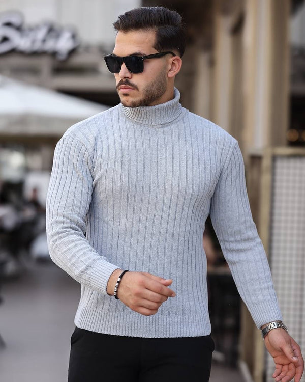 Boğazlı Triko Kazak Gri - 6022