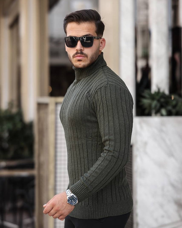 Boğazlı Triko Kazak Haki - 6022