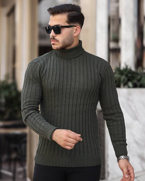 Boğazlı Triko Kazak Haki - 6022