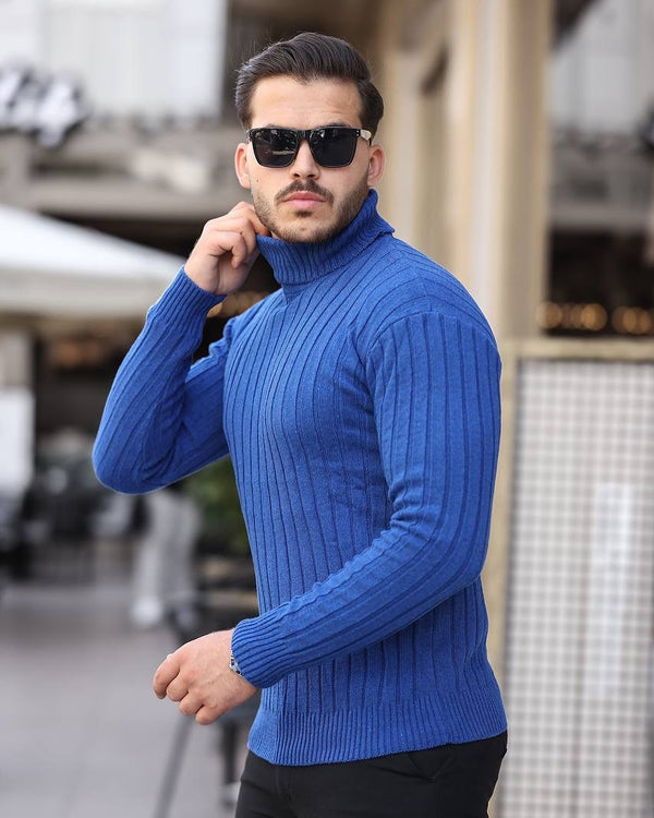 Boğazlı Triko Kazak Saks - 6022