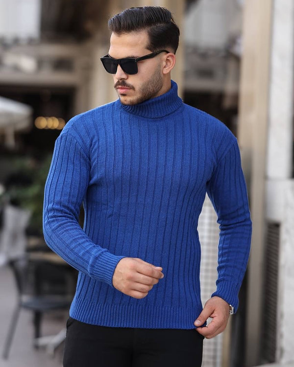 Boğazlı Triko Kazak Saks - 6022