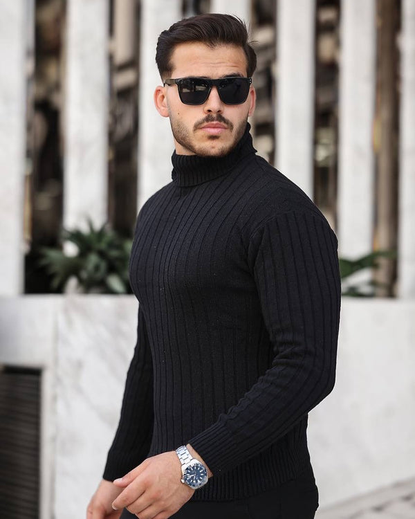 Boğazlı Triko Kazak Siyah - 6022