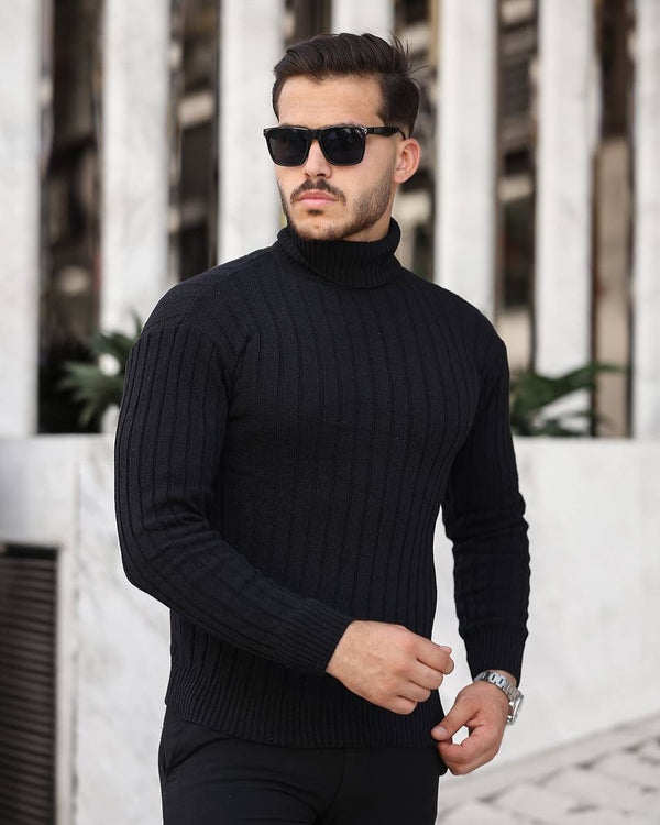 Boğazlı Triko Kazak Siyah - 6022