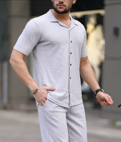 Kısa Kol Waffle Gömlek Gri - 3056