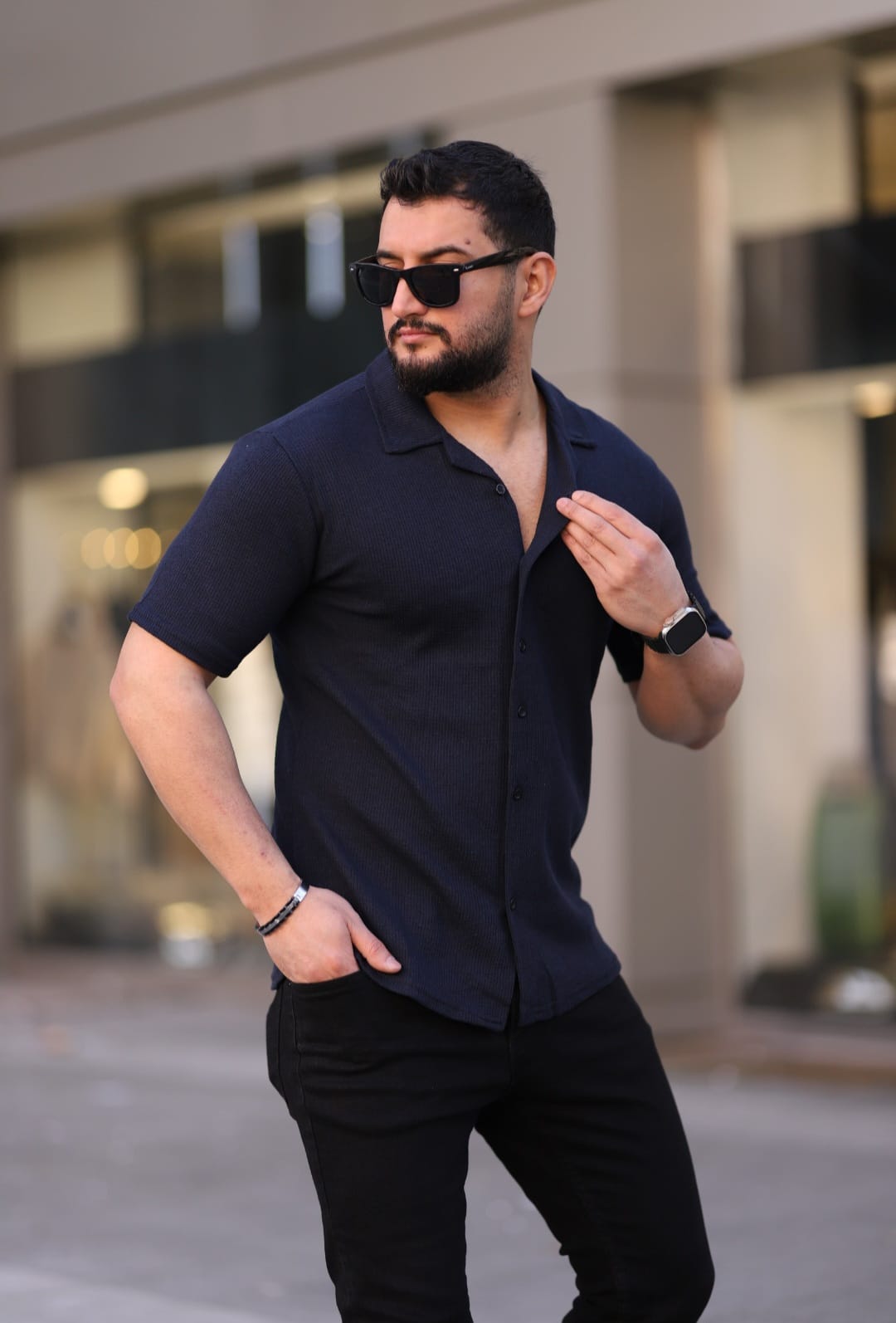 Kısa Kol Waffle Gömlek Lacivert - 3056