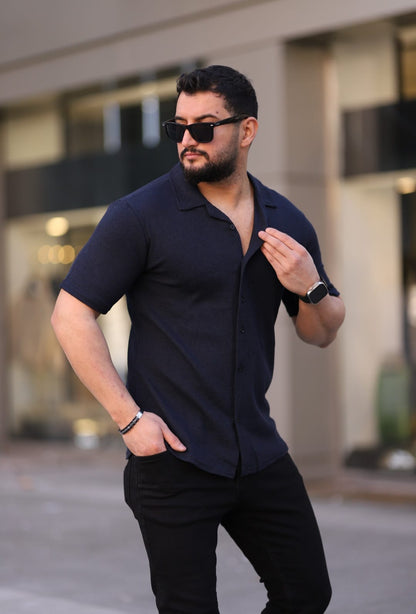 Kısa Kol Waffle Gömlek Lacivert - 3056