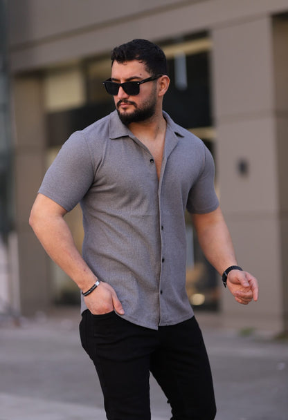 Kısa Kol Waffle Gömlek Füme - 3056