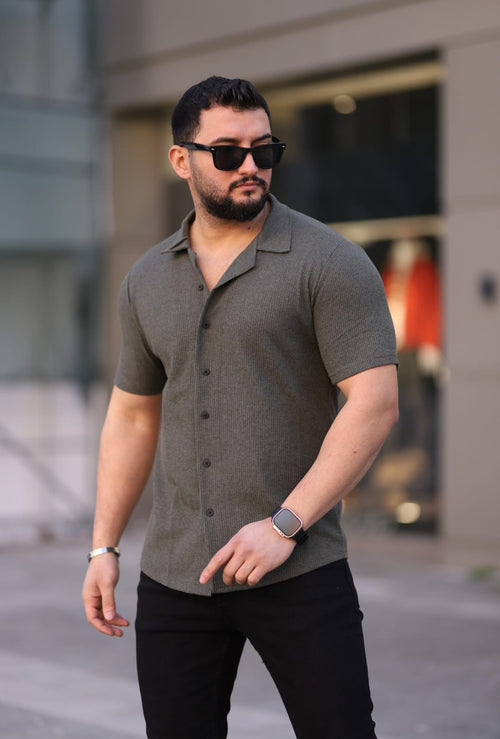 Kısa Kol Waffle Gömlek Haki - 3056