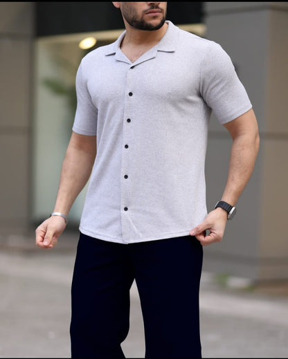 Kısa Kol Waffle Gömlek Gri - 3056