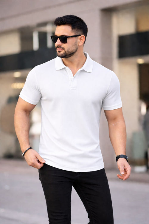 Polo Yaka Tişört Beyaz - 9091